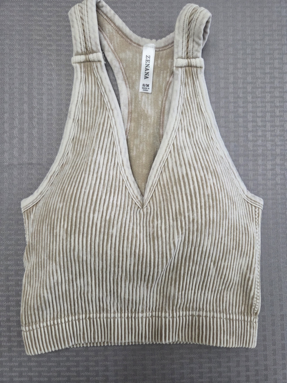 Zenana Outfitters Ash Mocha Ribbed Padded V-Neck Tank Top-Size S/M or L/XL NIB